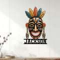 Native-inspired mask wall sign displayed on white paneled decor for a bold cultural-inspired accent