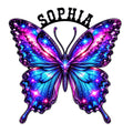 Vibrant galaxy butterfly metal sign with sparkling blue, pink, and purple wings