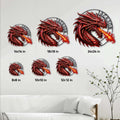 Dragon metal sign size guide showing six square size options from 8 by 8 to 24 by 24 inches