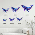 Galaxy whale metal sign size guide showing several available dimensions displayed on a home accent wall