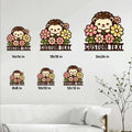 Hedgehog metal sign size guide showing multiple square size options in a bright living room setting