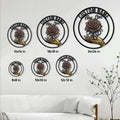 Tattoo artist metal sign size guide displaying multiple circular size options in a room setting