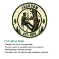 Arborist metal sign feature graphic showing the tree climber design and cut metal sign presentation