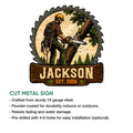 Arborist metal sign feature graphic showing a chainsaw tree climber design and cut-metal sign presentation