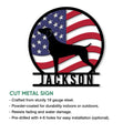 Weimaraner dog silhouette metal sign shown with a close-up of its cut metal design