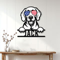 Weimaraner wall sign displayed in a bright home entryway with a playful patriotic dog design