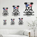 American Staffordshire Terrier metal sign size guide showing multiple available dimensions in a home setting