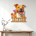 American Staffordshire Terrier wall sign displayed above a console table in a bright home entryway