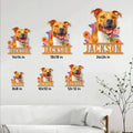 American Staffordshire Terrier metal sign shown in multiple size options on a living room wall