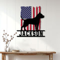 American Staffordshire Terrier wall sign displayed above a console table in a bright home interior