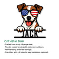 Patriotic Jack Russell metal sign shown in a product feature graphic