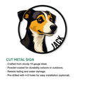 Jack Russell Terrier metal sign product graphic highlighting the cut-metal design and wall decor use