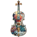 Floral violin metal sign with colorful stained-glass styling and a custom design for music lovers