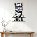 Alpaca wall sign displayed on a white paneled wall above a console table
