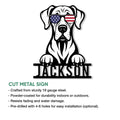Great Dane cut metal sign feature graphic presenting the patriotic dog artwork and product details