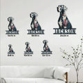 Great Dane metal sign size guide showing available square sizes from 8x8 to 24x24 inches