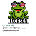 Patriotic frog cut metal sign feature graphic with a cheerful frog design