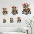 Frog wall sign shown in multiple size options above a sofa, illustrating scale for home decor placement