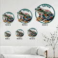 Floral frog metal sign size guide showing available round sizes from 8 by 8 to 24 by 24 inches