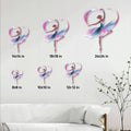Ballerina metal sign size guide showing multiple size options in a living room setting