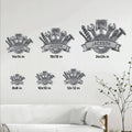Mechanic metal sign shown in multiple size options on a contemporary living room wall