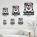 Patriotic otter metal sign shown in multiple size options on a bright living room wall