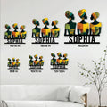 African women metal sign size guide showing six square size options in a living room setting
