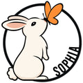 Custom rabbit metal sign featuring a gentle bunny touching noses with an orange butterfly