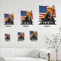 Excavator metal sign size guide showing multiple square size options from 8 by 8 to 24 by 24 inches