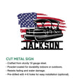 Pontoon boat metal sign feature graphic showing the patriotic design and cut metal sign details