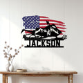 Snowmobile wall sign displayed on a white paneled wall above a rustic console table