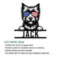 Cairn Terrier cut metal sign feature graphic showing the patriotic dog design