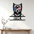 Patriotic Cairn Terrier wall sign displayed on a bright entryway wall above a console table