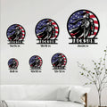 Knights Templar metal sign displayed in multiple size options on a living room wall above a sofa