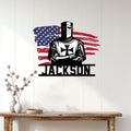 Knights Templar wall sign displayed on a light paneled wall above a rustic console table