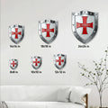 Knights Templar metal shield sign size guide showing available dimensions from 8 by 8 to 24 by 24 inches