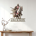Knights Templar wall sign displayed above a console table in a bright modern interior