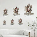 Knights Templar metal sign shown in multiple size options on a paneled wall above a sofa