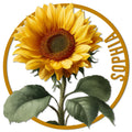Detailed sunflower metal sign featuring a bright golden bloom, green leaves, and a circular frame