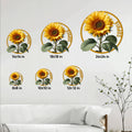 Sunflower metal sign size guide showing multiple square size options in a bright living room setting