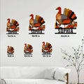 Thanksgiving turkey metal sign shown in multiple size options on a living room wall