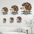Hedgehog metal sign size guide showing available dimensions from 8 by 8 to 24 by 24 inches