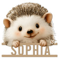 Cute hedgehog metal sign featuring a detailed animal portrait and playful wall decor design