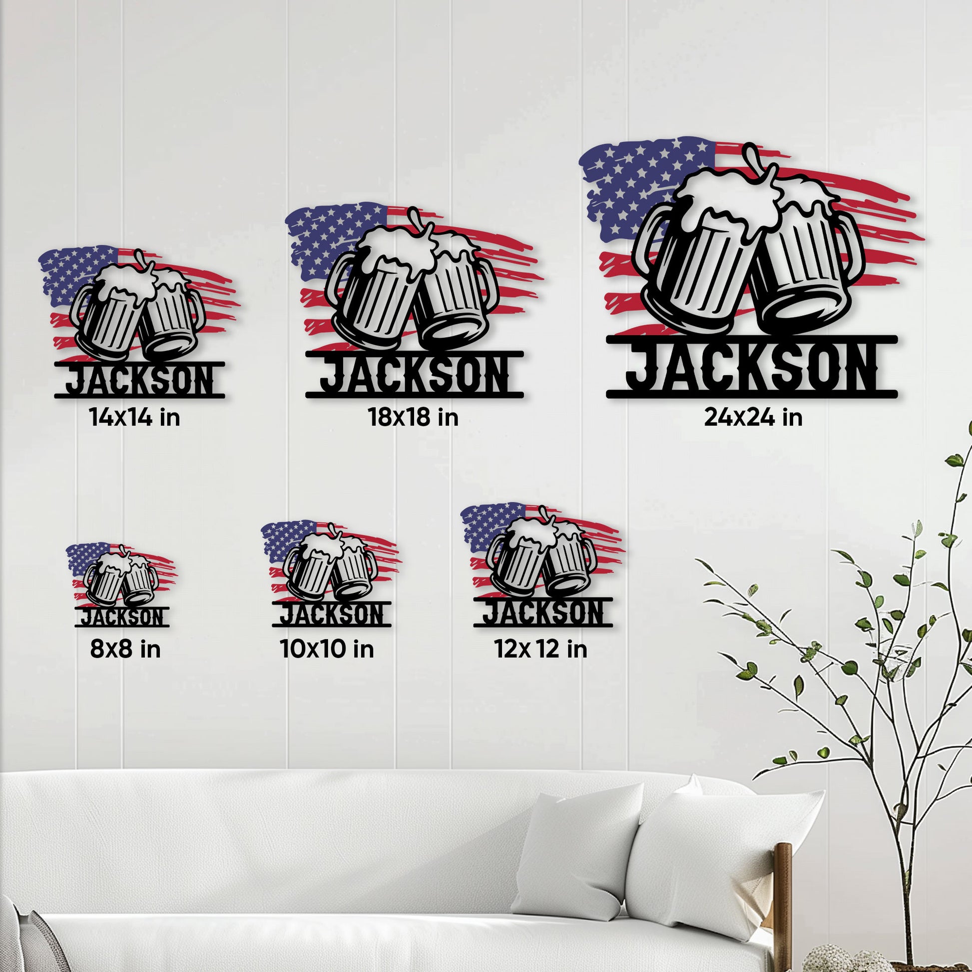 Beer mug metal sign shown in multiple size options for different wall spaces