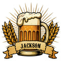 Custom beer mug metal sign featuring frothy ale, wheat stalks, golden rays, and a rustic banner