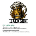 Beer mug cut metal sign feature graphic showing the decorative design and product presentation