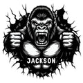Roaring gorilla metal sign artwork shown in bold black, white, and gray with a cracked-wall effect