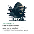 Gorilla cut metal sign feature graphic showing the artwork and available product construction details