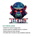 Low-poly gorilla metal sign feature graphic highlighting its cutout silhouette and bold artwork