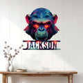 Colorful gorilla metal sign displayed as striking wall decor above a console table in a bright home